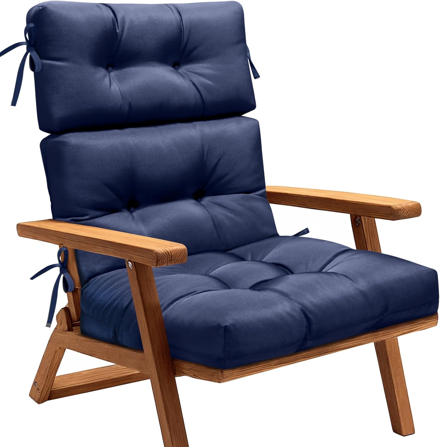 MAGIC ELEPHANT High Back Chair Cushion, Indoor Outdoor Memory Foam Chair Cushion with Ties for Adirondack and Rocking Chair, Waterproof Replacement Patio Cushion for Chair (Blue)