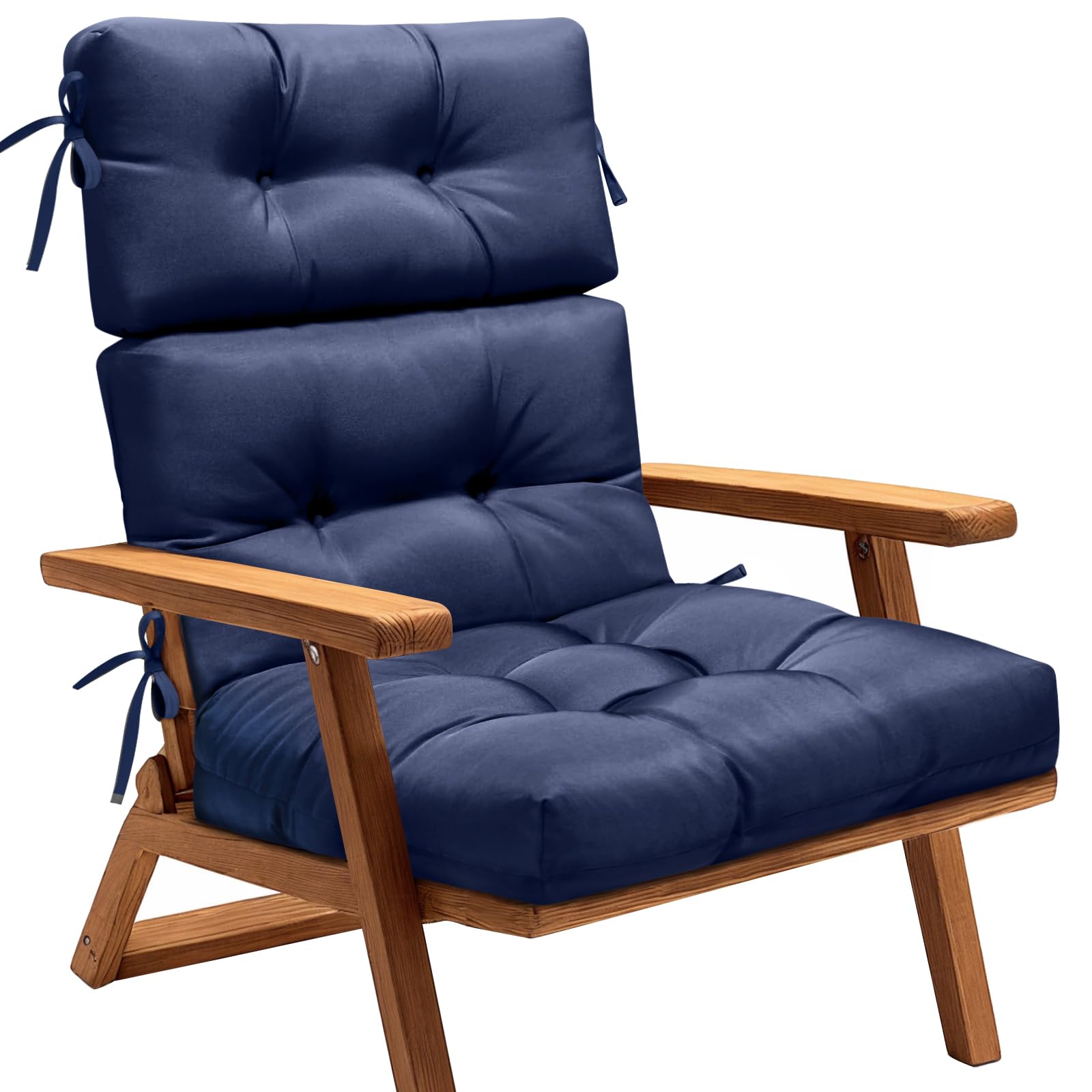 MAGIC ELEPHANT High Back Chair Cushion, Indoor Outdoor Memory Foam Chair Cushion with Ties for Adirondack and Rocking Chair, Waterproof Replacement Patio Cushion for Chair (Blue)