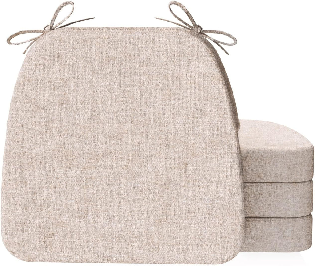 AAAAAcessories D-Shaped Chair Cushions, 2" Thick Dining Chair Pads with Ties and Removable, Machine-Washable Cover, 17" x 16", Set of 4, Oatmeal Beige