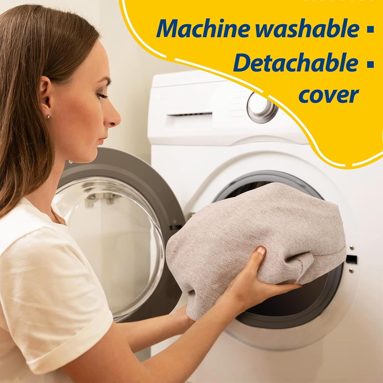 AAAAAcessories D-Shaped Chair Cushions, 2" Thick Dining Chair Pads with Ties and Removable, Machine-Washable Cover, 17" x 16", Set of 4, Oatmeal Beige