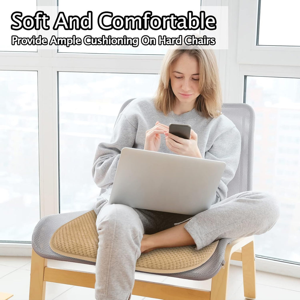 Khaki Foam Seat Cushions Kitchen Chairs Pads for Dining Chairs Non Slip Office Seat Cushions Washable U Shaped Soft Thick Large Metal Wooden Chair Cushions,17" x 15"