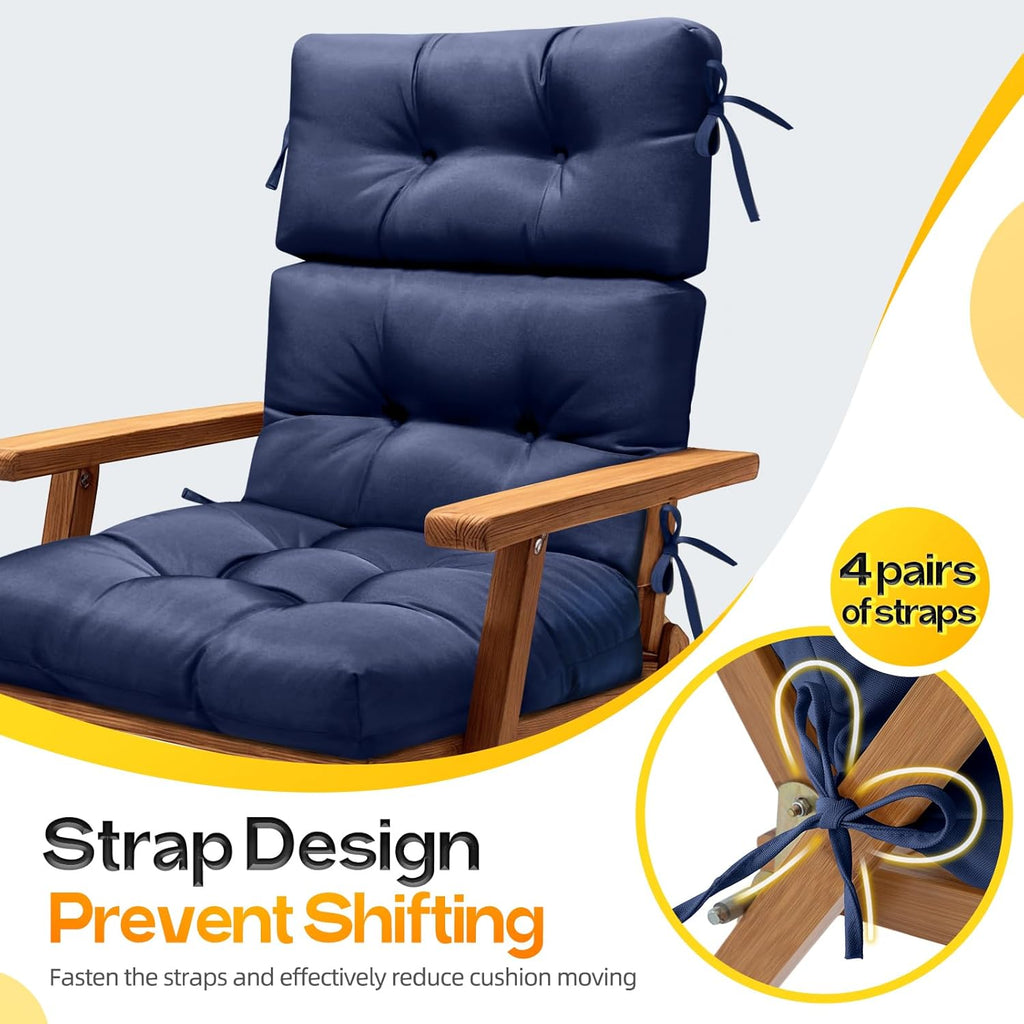 MAGIC ELEPHANT High Back Chair Cushion, Indoor Outdoor Memory Foam Chair Cushion with Ties for Adirondack and Rocking Chair, Waterproof Replacement Patio Cushion for Chair (Blue)