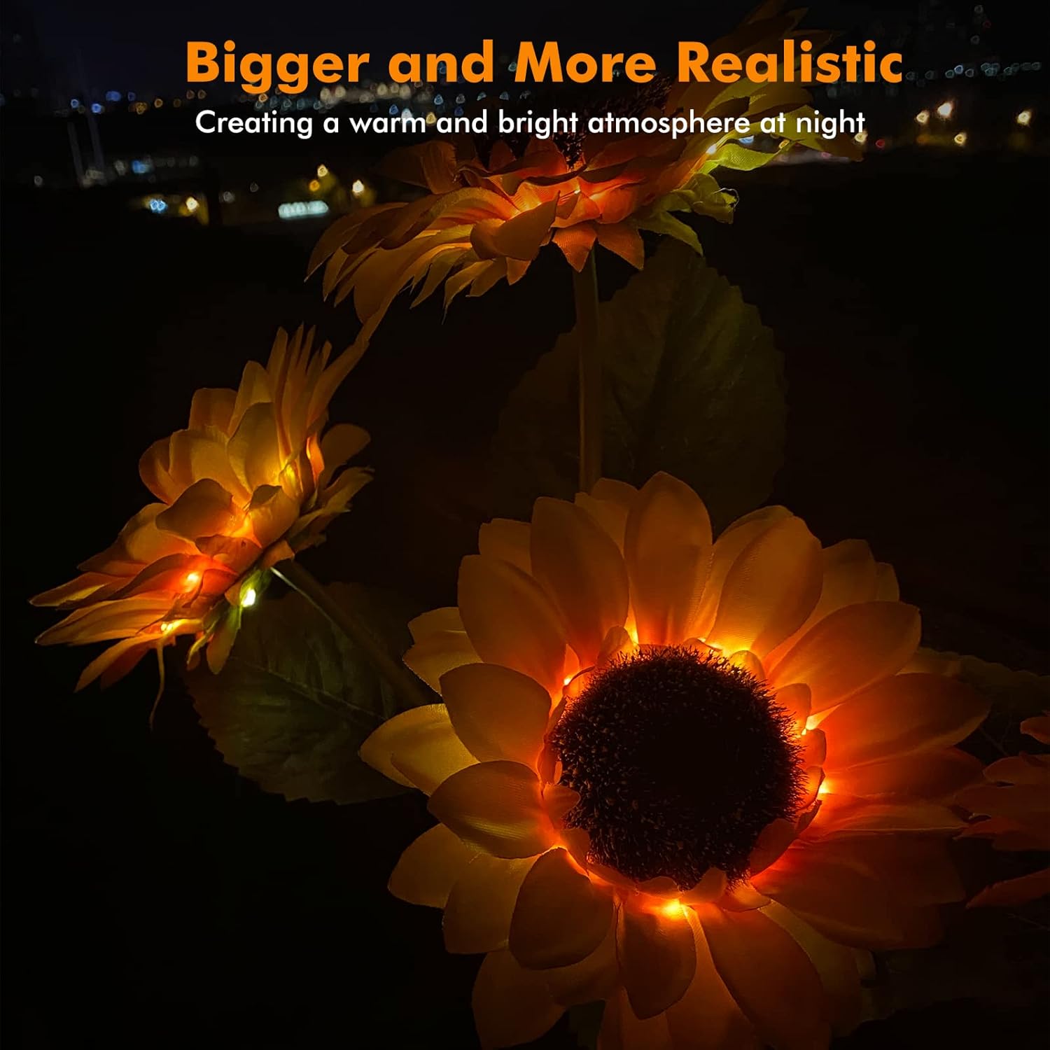 Meagoo Solar Sunflower Lights, 800mA Solar Garden Light with Real Looking Flowers Outdoor Waterproof Solar Stake Lights for Back Yard, Flower Bed, Pathway, Patio, Porch, Spring Decoration (2 Pack)