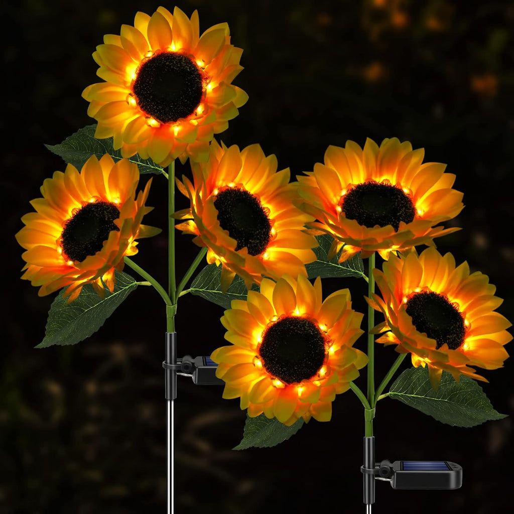 Meagoo Solar Sunflower Lights, 800mA Solar Garden Light with Real Looking Flowers Outdoor Waterproof Solar Stake Lights for Back Yard, Flower Bed, Pathway, Patio, Porch, Spring Decoration (2 Pack)