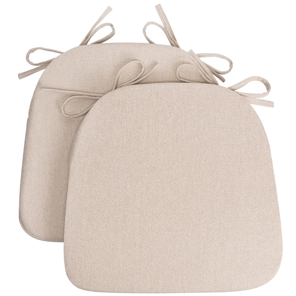 Sunsleek Chair Cushions for Dining Chairs, D-Shaped Seat Cushions with Removable Washable Cover and Ties, Chair Pads for Kitchen, Indoor Dining Room, Patio Chairs, 17'' x 16'', Set of 4, Beige