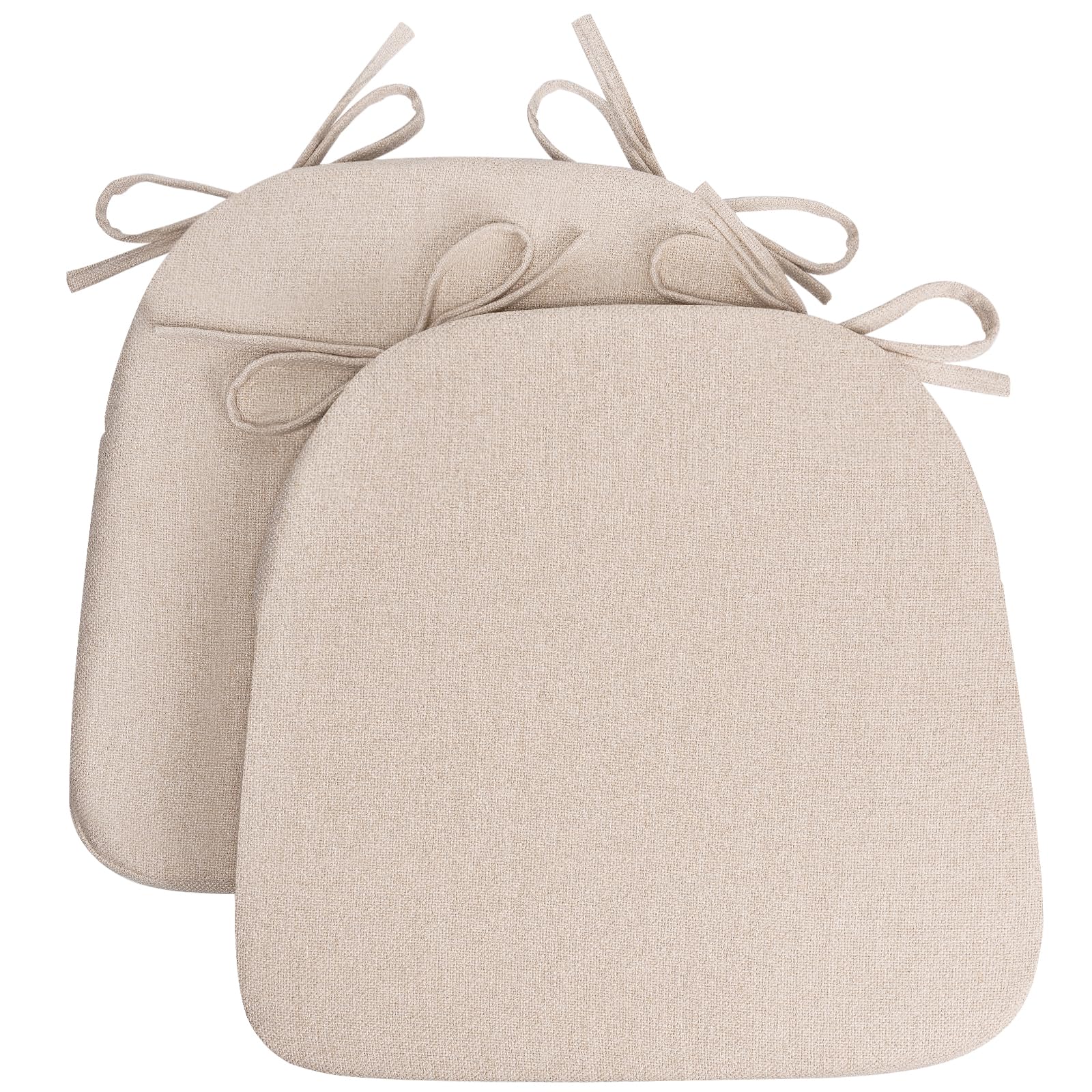 Sunsleek Chair Cushions for Dining Chairs, D-Shaped Seat Cushions with Removable Washable Cover and Ties, Chair Pads for Kitchen, Indoor Dining Room, Patio Chairs, 17'' x 16'', Set of 4, Beige