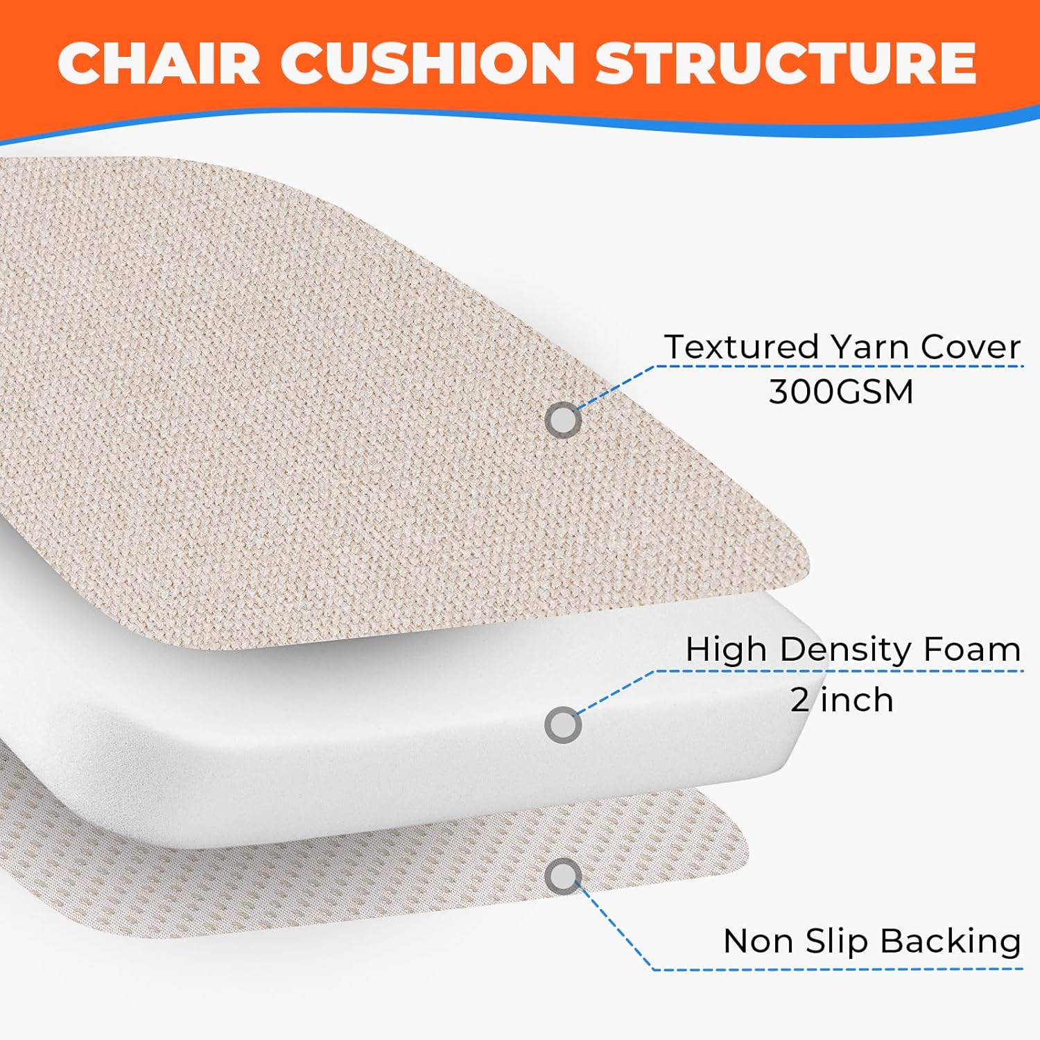 Sunsleek Chair Cushions for Dining Chairs, D-Shaped Seat Cushions with Removable Washable Cover and Ties, Chair Pads for Kitchen, Indoor Dining Room, Patio Chairs, 17'' x 16'', Set of 4, Beige