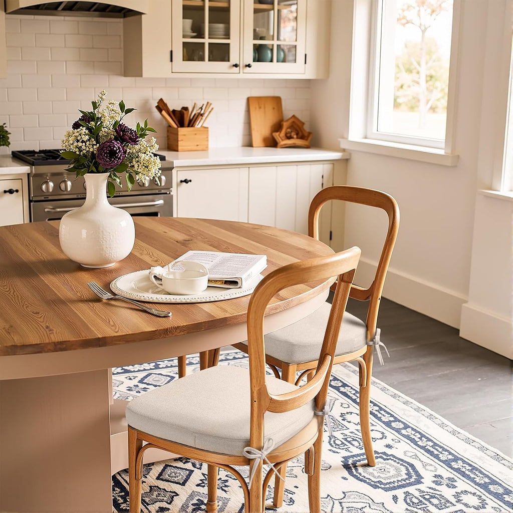 Sunsleek Chair Cushions for Dining Chairs, D-Shaped Seat Cushions with Removable Washable Cover and Ties, Chair Pads for Kitchen, Indoor Dining Room, Patio Chairs, 17'' x 16'', Set of 4, Beige