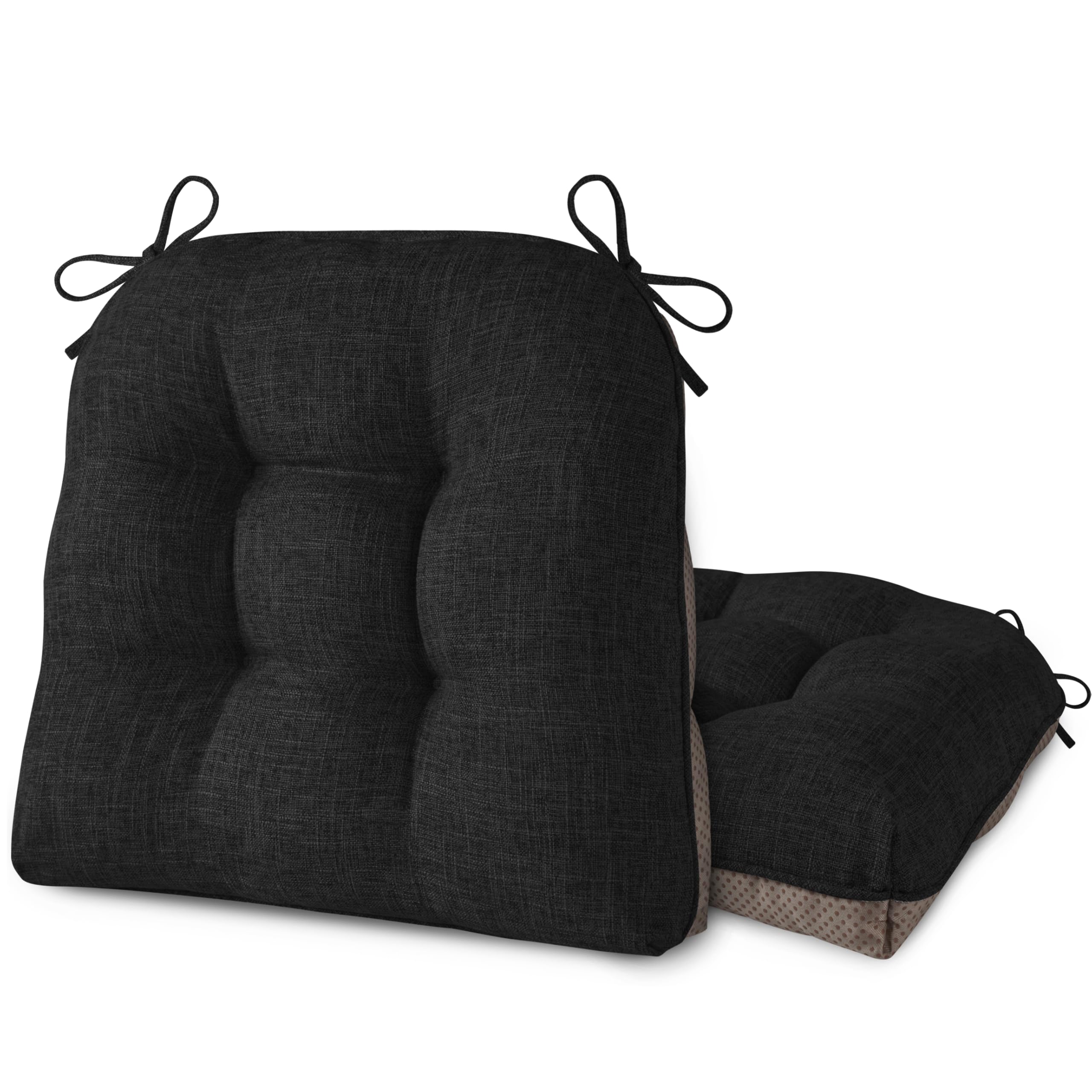 AddGrace Chair Cushions for Dining Chairs Set of 1 Kitchen Seat Cushions with Ties and Non Slip Backing Tufted Indoor Seat Pad for Kitchen Dining Room 18" x 17" x 3" Coffee