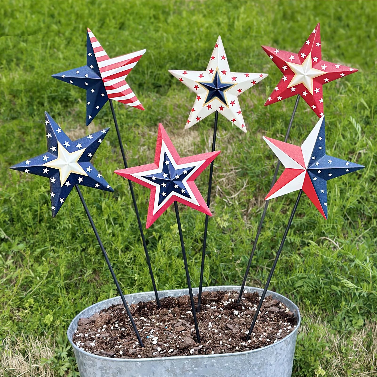 4 Pack Decorative Garden Stakes - 14.2" Metal Flowers for Outside & Metal Yard Art Outdoor and Garden, Rust-Resistant Shaking-Head Bird Lawn Ornaments for Patio - Gift for Gardeners