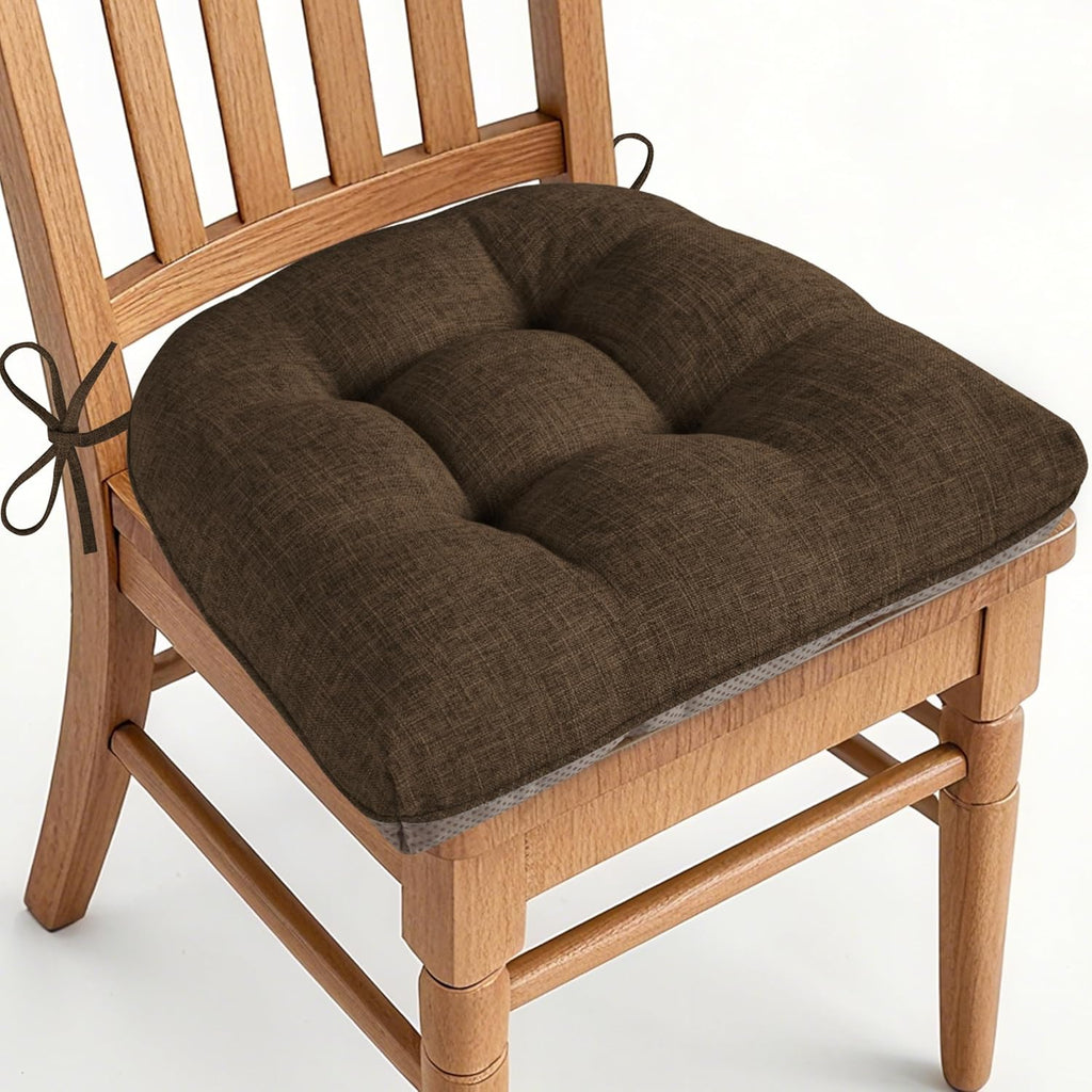 AddGrace Chair Cushions for Dining Chairs Set of 1 Kitchen Seat Cushions with Ties and Non Slip Backing Tufted Indoor Seat Pad for Kitchen Dining Room 18" x 17" x 3" Coffee