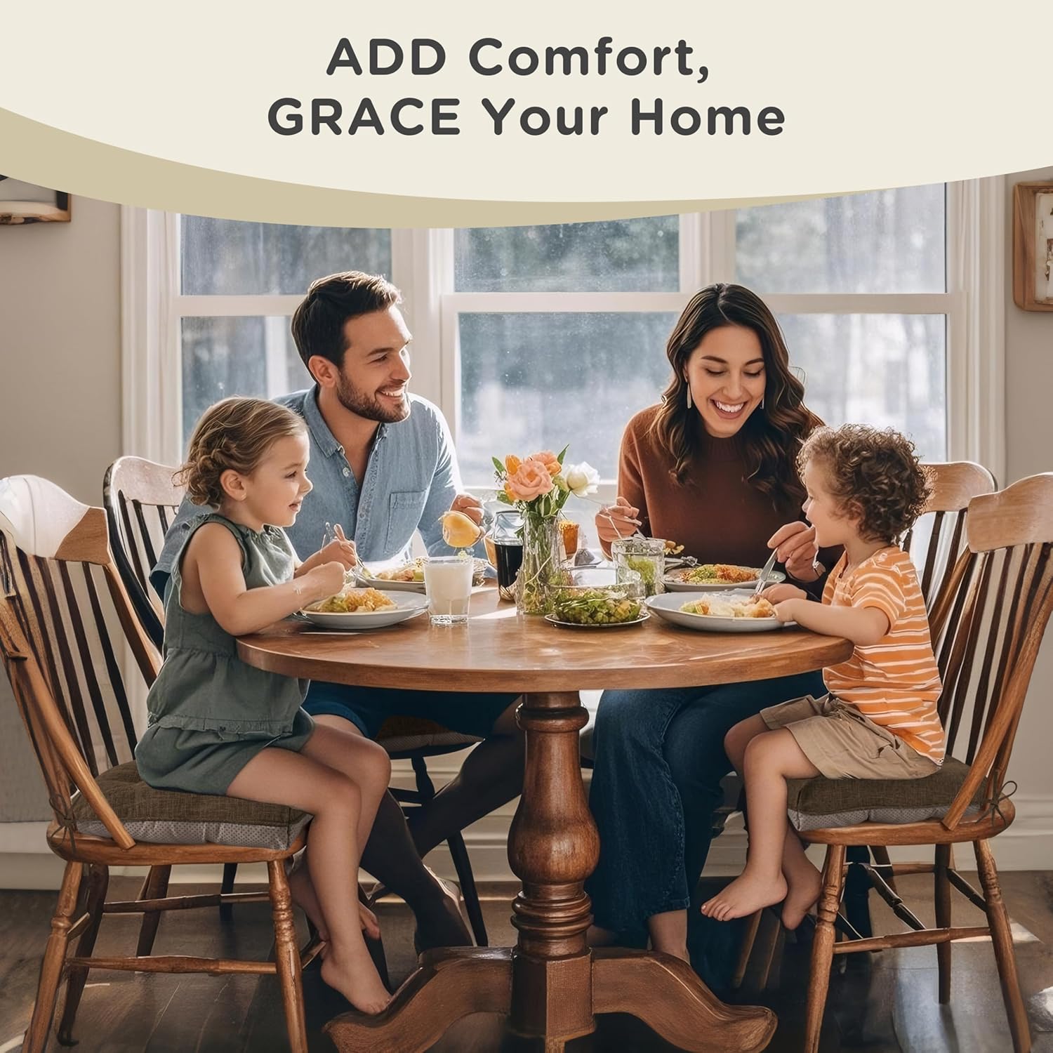 AddGrace Chair Cushions for Dining Chairs Set of 1 Kitchen Seat Cushions with Ties and Non Slip Backing Tufted Indoor Seat Pad for Kitchen Dining Room 18" x 17" x 3" Coffee