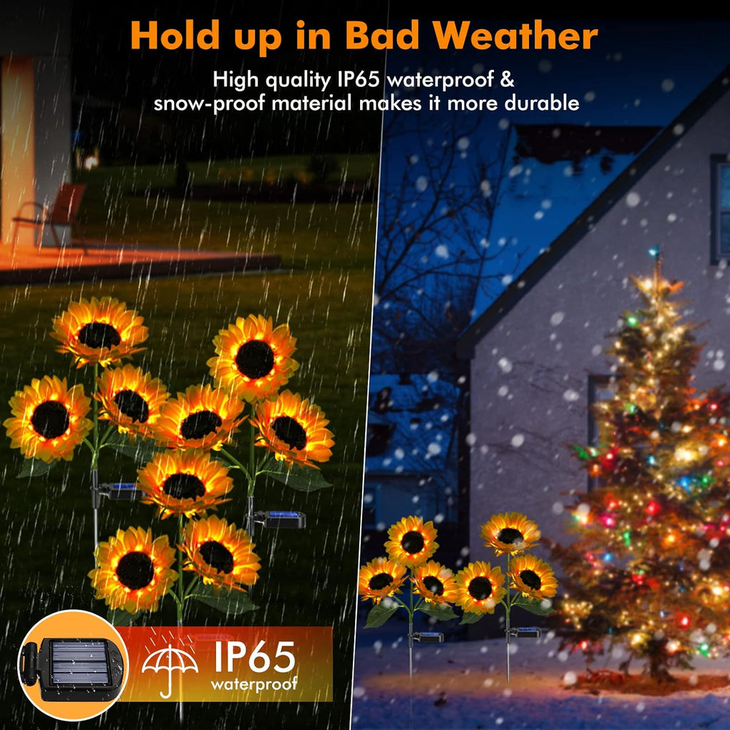 Meagoo Solar Sunflower Lights, 800mA Solar Garden Light with Real Looking Flowers Outdoor Waterproof Solar Stake Lights for Back Yard, Flower Bed, Pathway, Patio, Porch, Spring Decoration (2 Pack)