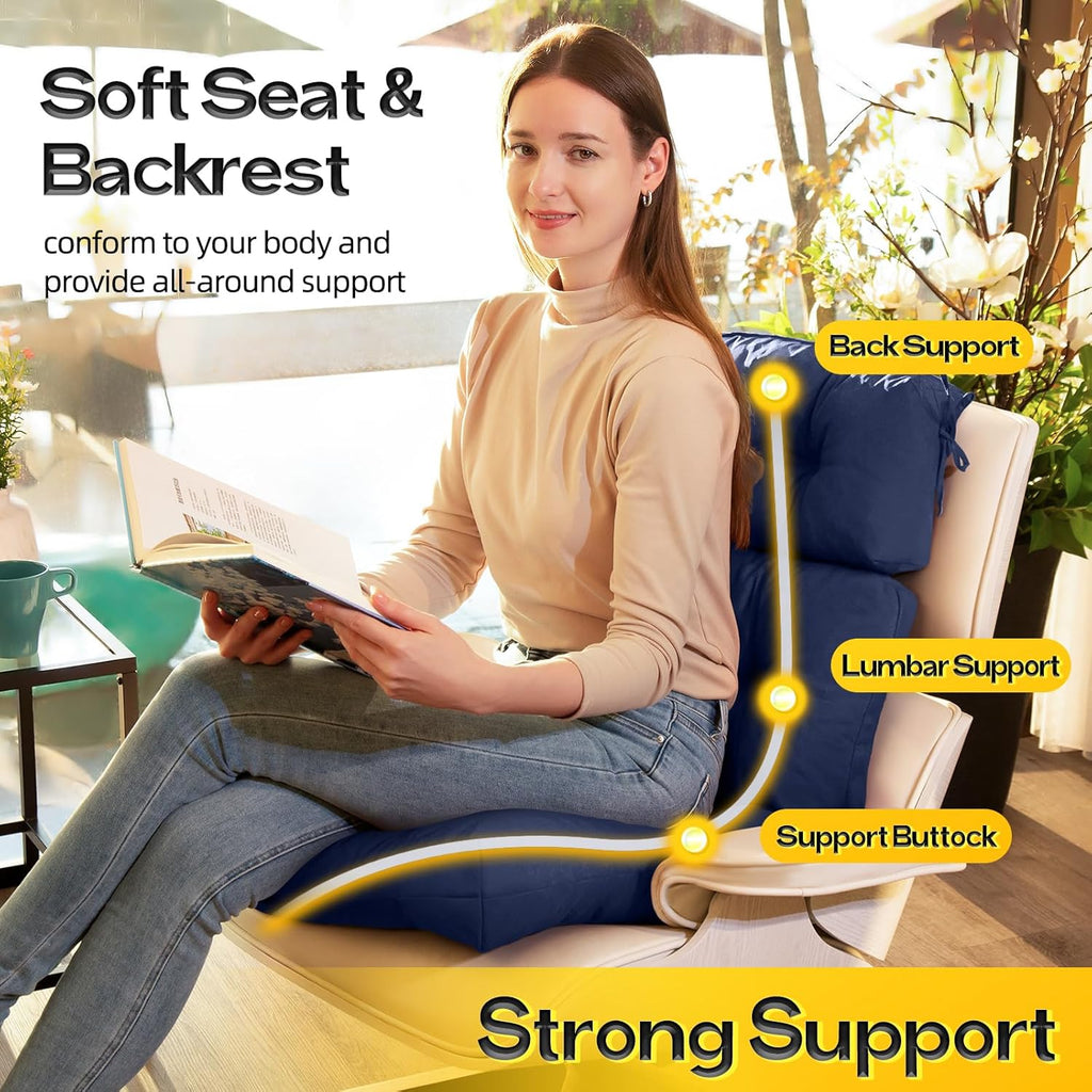 MAGIC ELEPHANT High Back Chair Cushion, Indoor Outdoor Memory Foam Chair Cushion with Ties for Adirondack and Rocking Chair, Waterproof Replacement Patio Cushion for Chair (Blue)