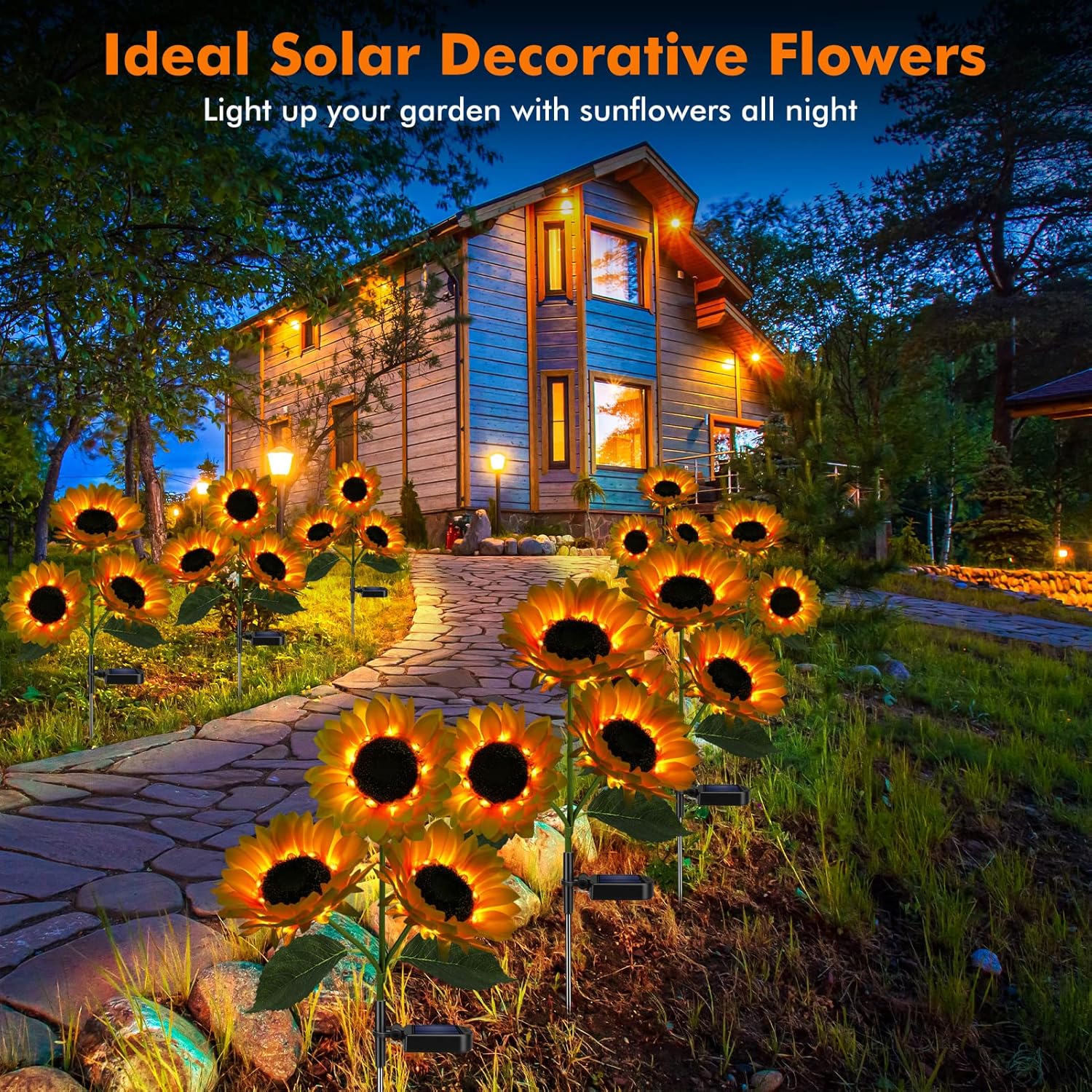 Meagoo Solar Sunflower Lights, 800mA Solar Garden Light with Real Looking Flowers Outdoor Waterproof Solar Stake Lights for Back Yard, Flower Bed, Pathway, Patio, Porch, Spring Decoration (2 Pack)