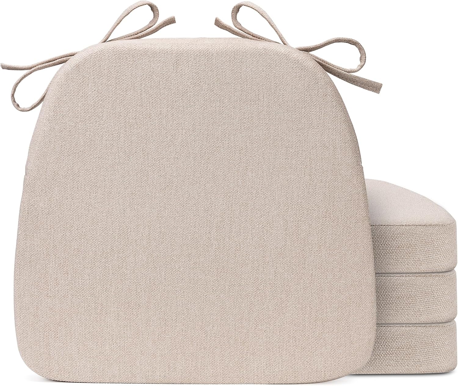 Sunsleek Chair Cushions for Dining Chairs, D-Shaped Seat Cushions with Removable Washable Cover and Ties, Chair Pads for Kitchen, Indoor Dining Room, Patio Chairs, 17'' x 16'', Set of 4, Beige